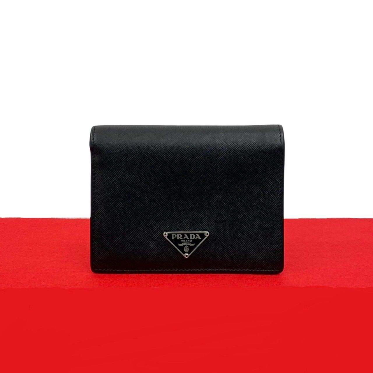 美品 PRADA プラダ サフィアーノ 二つ折り財布 三角ロゴ ウォレット