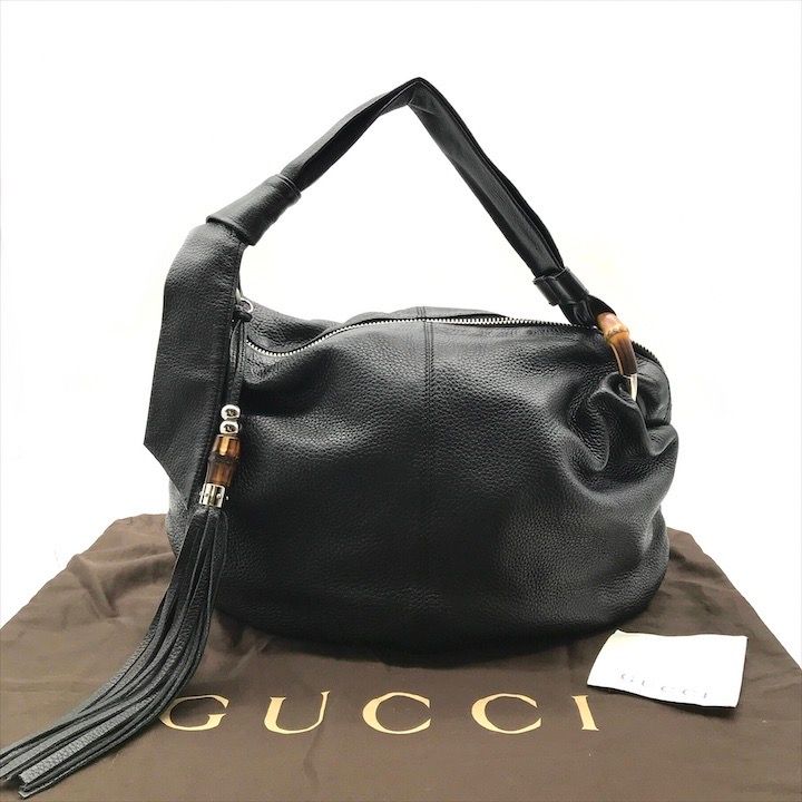 美品 GUCCI グッチ バンブー タッセル レザー ホーボー ワンショルダー バッグ ブラック レディース a4219 - メルカリ