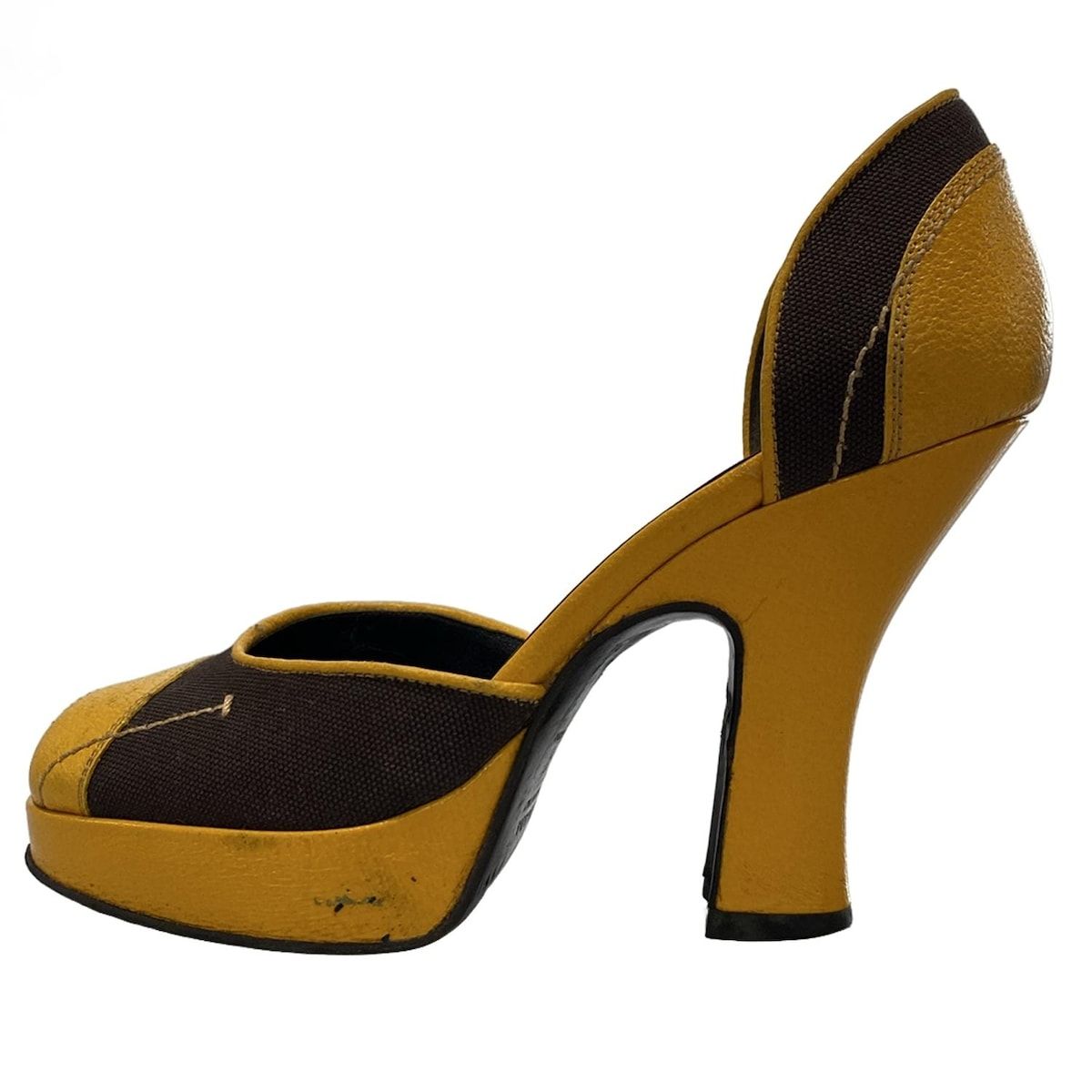PRADA プラダ パンプス 37 レディース - オレンジ×黒 レザー