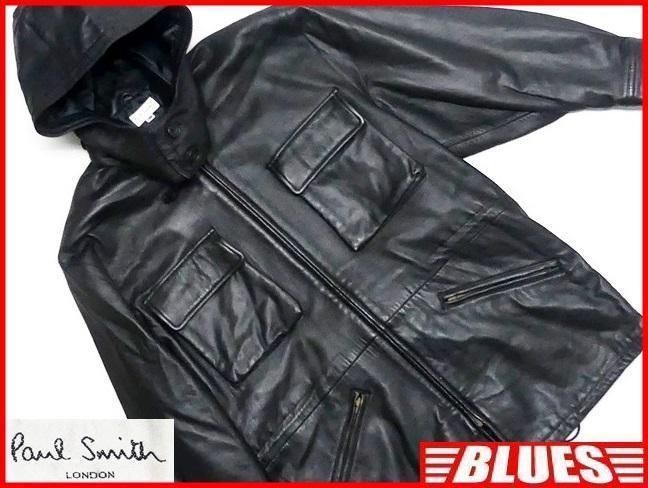 ポールスミス メンズ モッズコート M 黒 レザーコート ロング 本革