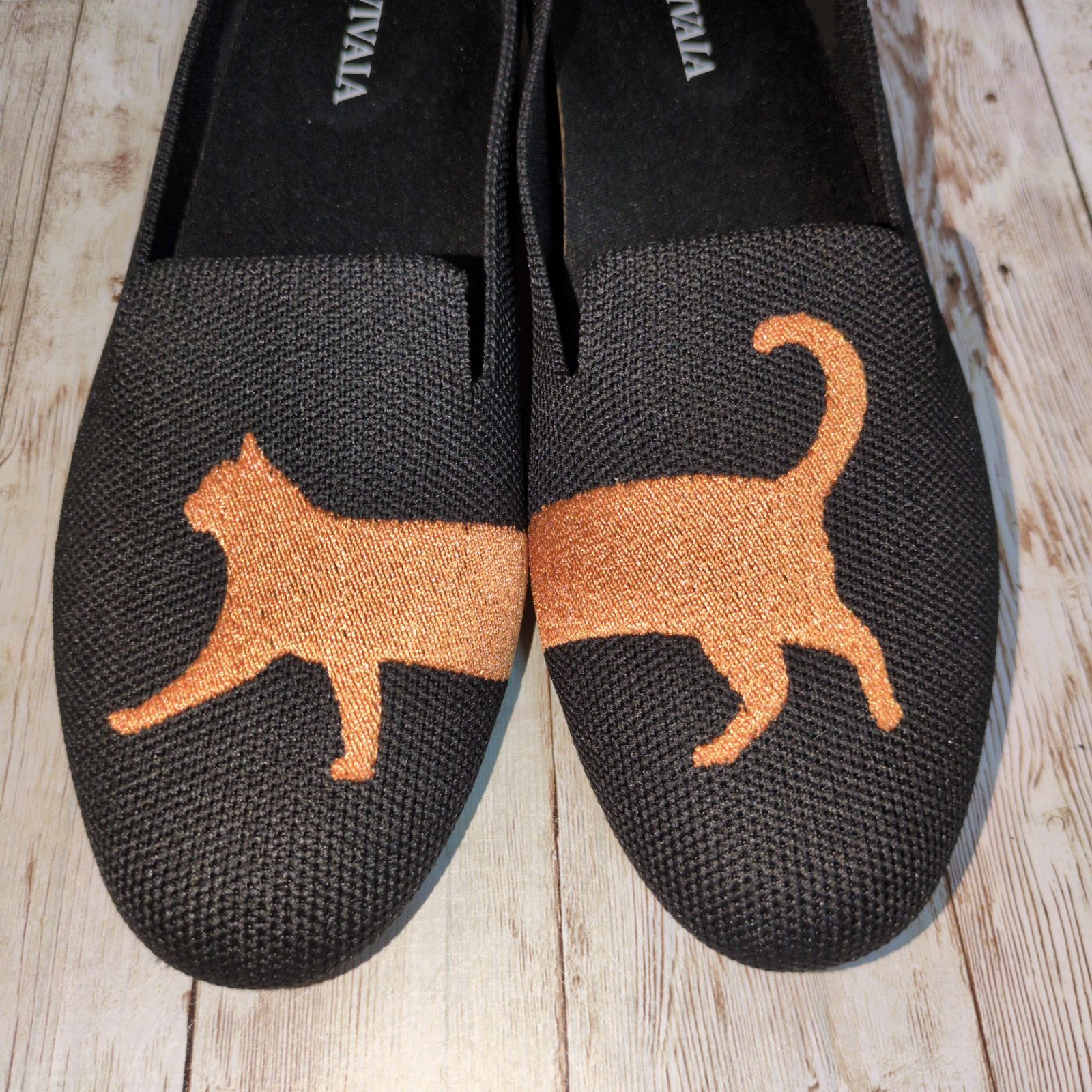 VIVAIA Audrey ラウンドトゥ アニマル刺繍 ローファー 猫 キャット フラットシューズ バレエシューズ パンプス 黒 ブラック レディース靴 EU37 23.5cm