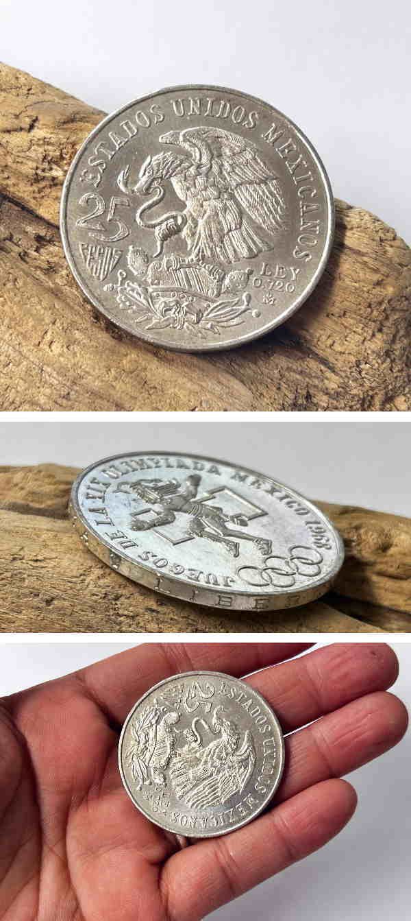 coin-73 メキシコ オリンピック記念銀貨 25 ペソ 1968年 コイン 銀72％ コンチョ クラフト材料