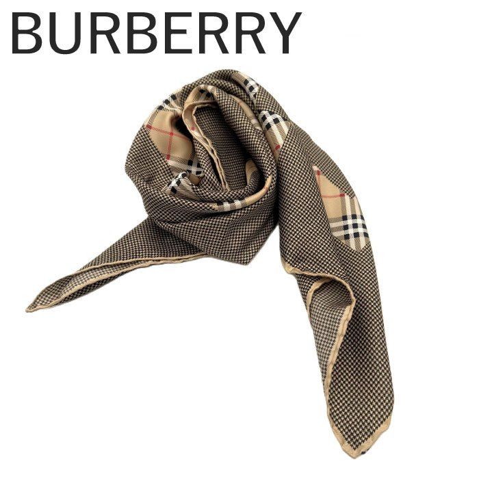 バーバリー BURBERRY スカーフ チェック 千鳥格子 シルク ベージュ ブラック