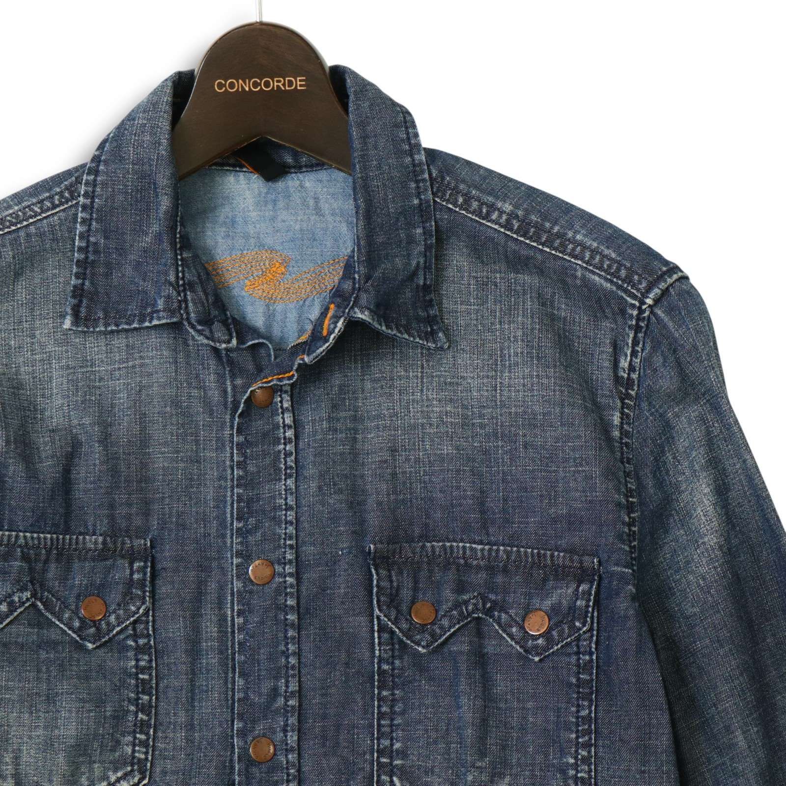 新品未使用 デニムシャツ シャツ ミリタリー ヌーディージーンズ カジュアル Nudie Jeans ヌーディージーンズ 通年 USED加工☆ 長袖