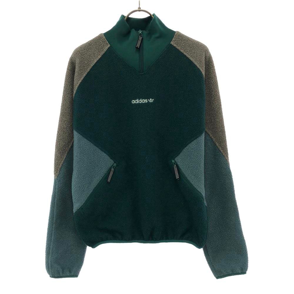 アディダス トレフォイルロゴ刺繍 フリースジャケット XS グリーン系×グレー adidas プルオーバー メンズ