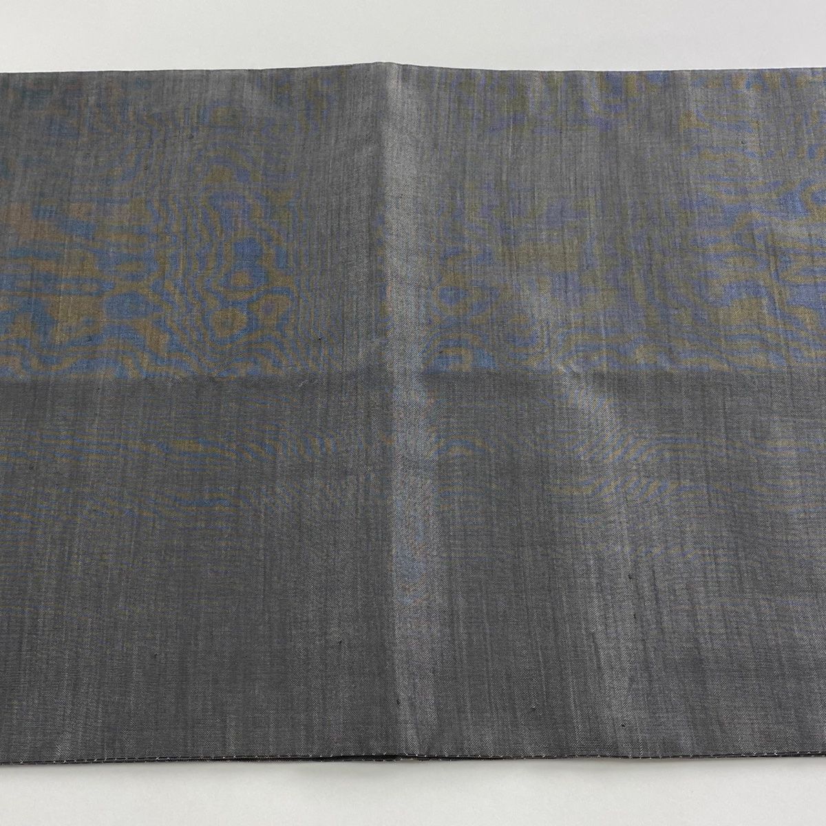 袋帯 逸品 紬地 華文 斜縞 箔 黒灰 お太鼓柄 正絹 【中古