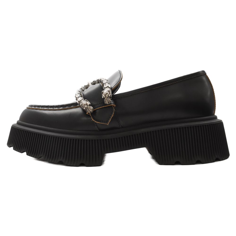 GUCCIビジュー付き黒ローファー GUCCI (グッチ) デュオ二ュソス チャンキーヒール ビジュー