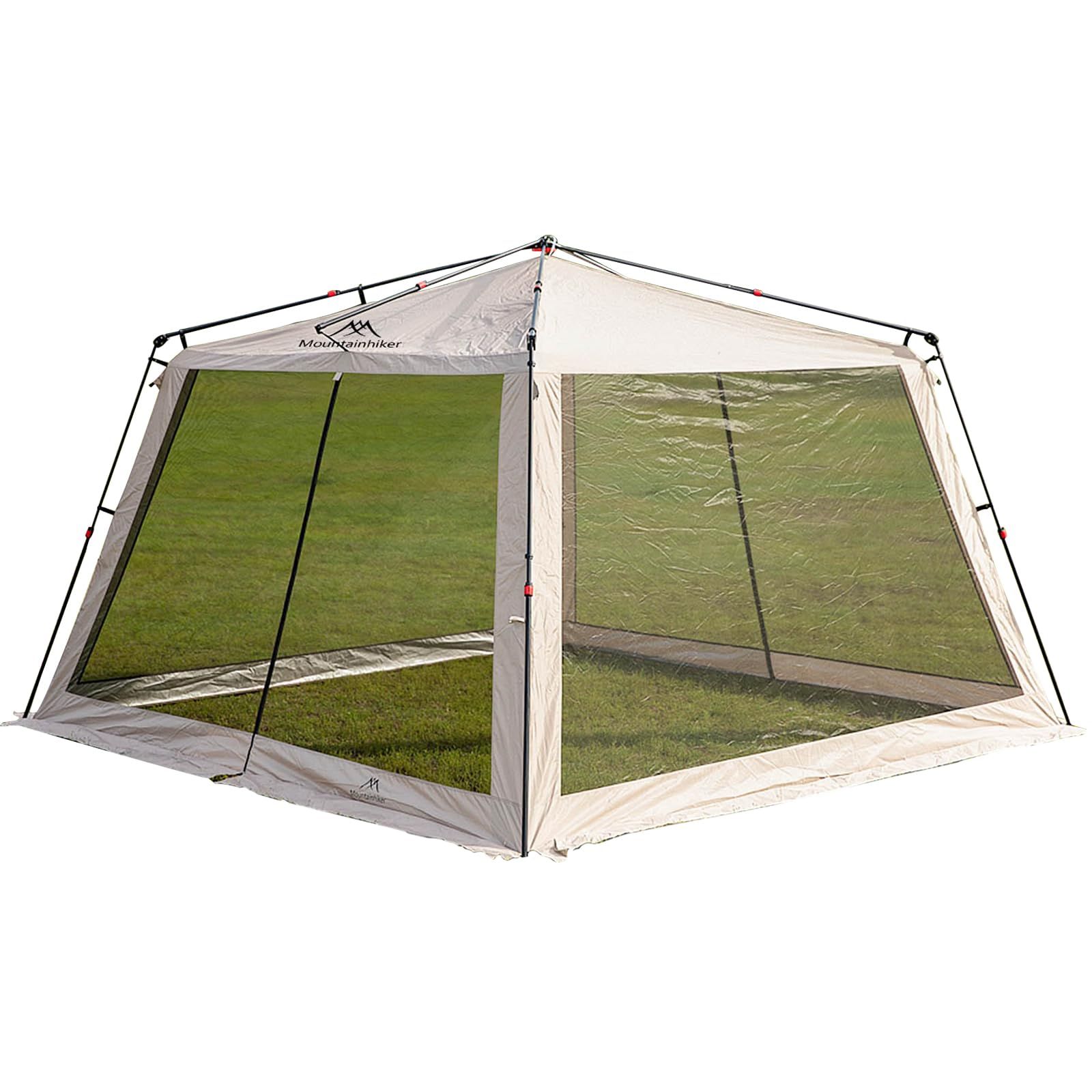 Mountainhiker 一式 蚊帳テント 四面メッシュスクリーンテント 3.3m×3.3m×2.1m｜大型サンシェード｜防虫 通気性 ワンタッチ設営｜BBQ|キャンプ|庭|アウトドア用 カーキ