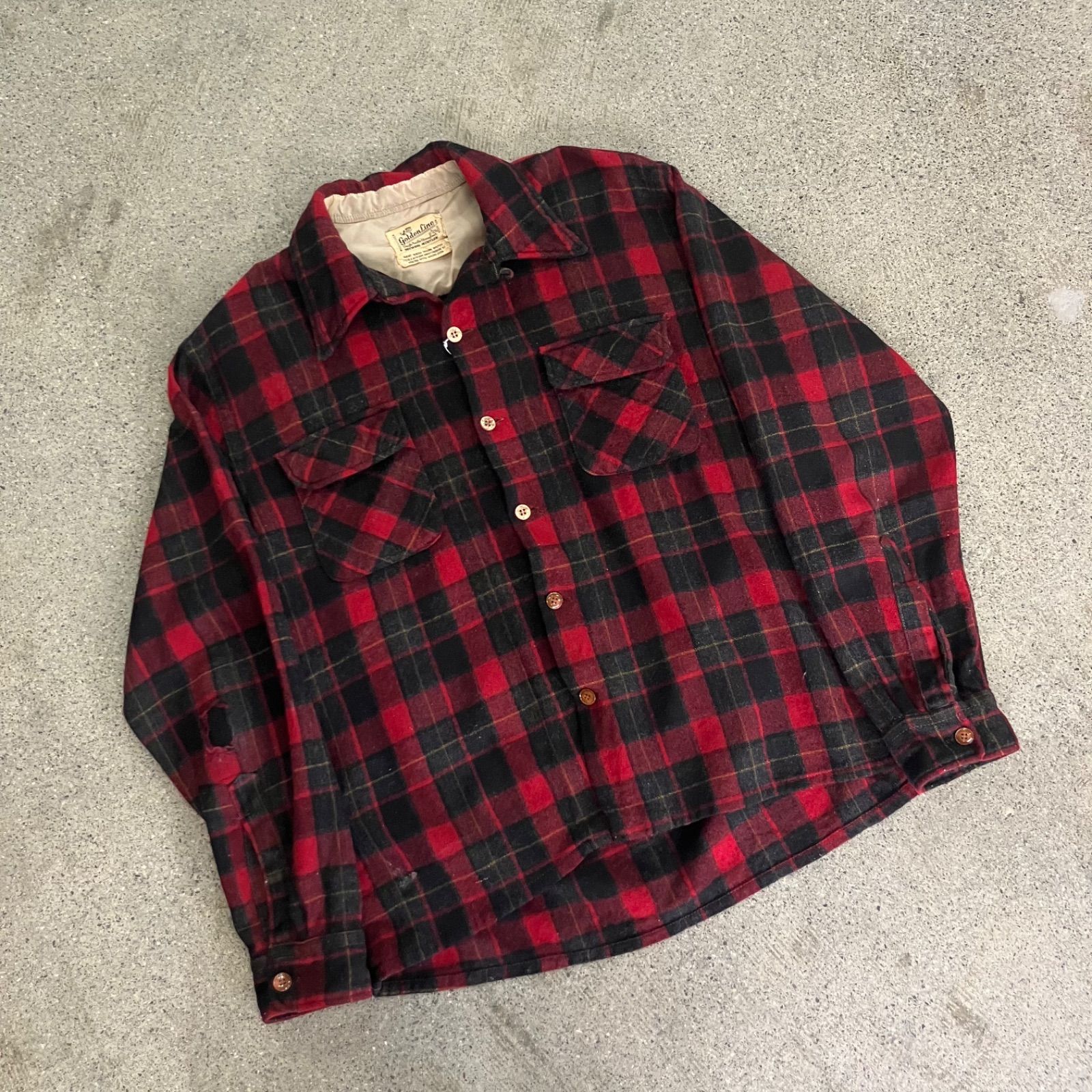 golden line】70s Wool Board Shirt L 
