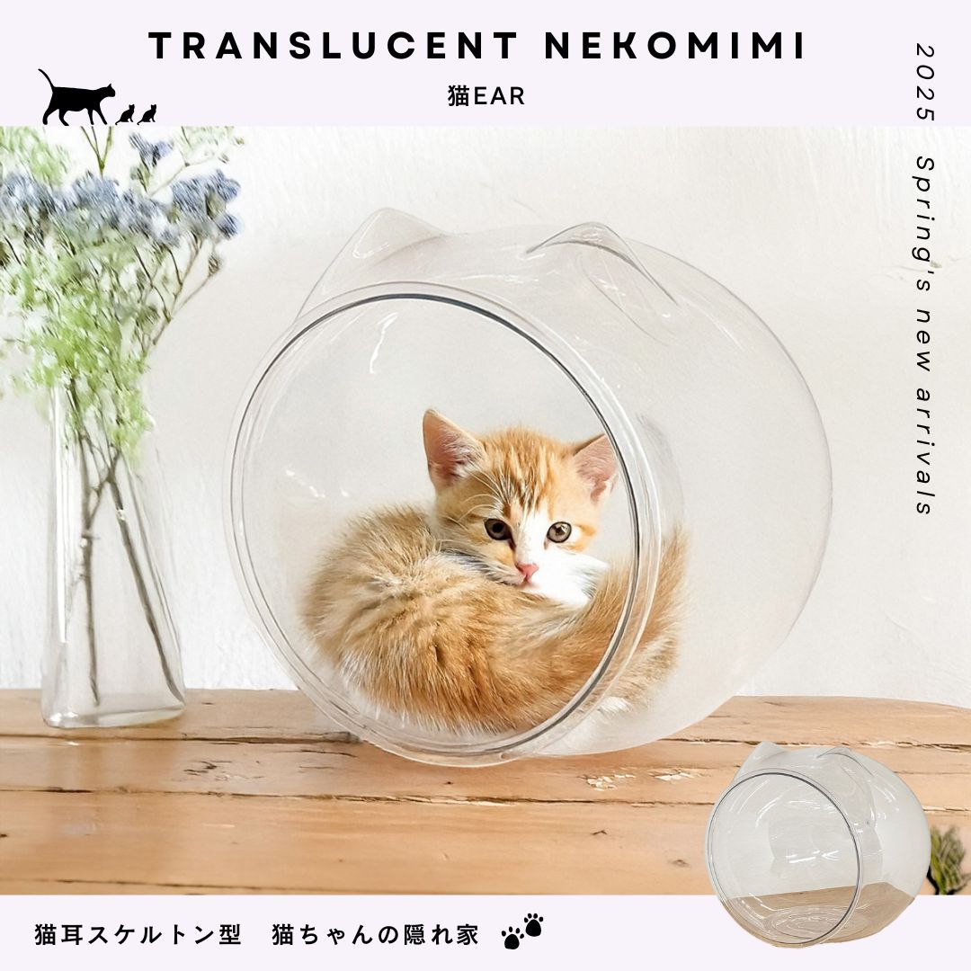 猫耳PET素材のスケルトンボール 猫ear スケルトン型 猫ちゃんの隠れ家