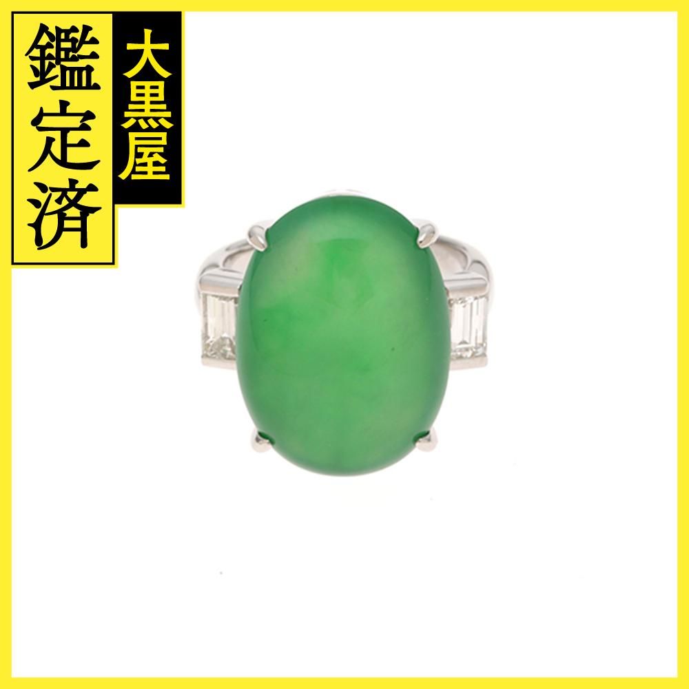 pt900 翡翠リング　ジャンク品　中古品 Pt900 翡翠 ヒスイ ジェダイド 琅玕 ろうかん ダイヤモンド 唐草