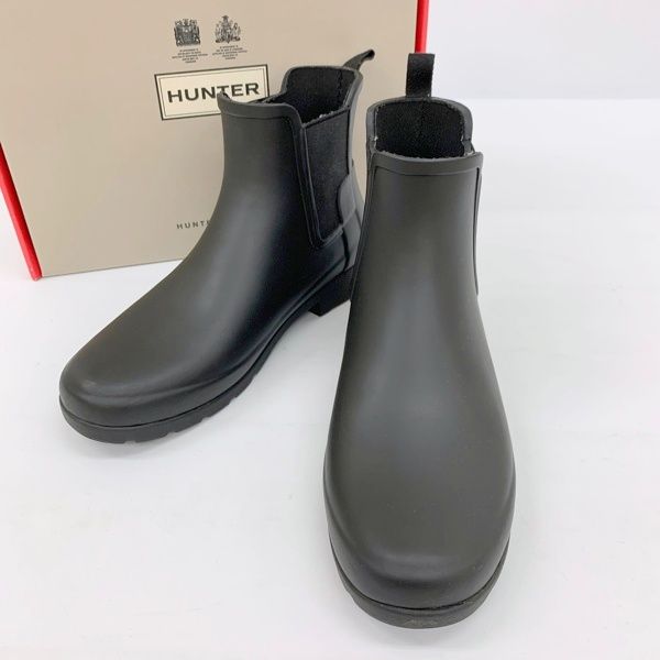 1度着HUNTERハンターリファインド ミッド ヒール グロス レインブーツ38 レディース】リファインドミッドヒールグロス | ハンター(HUNTER