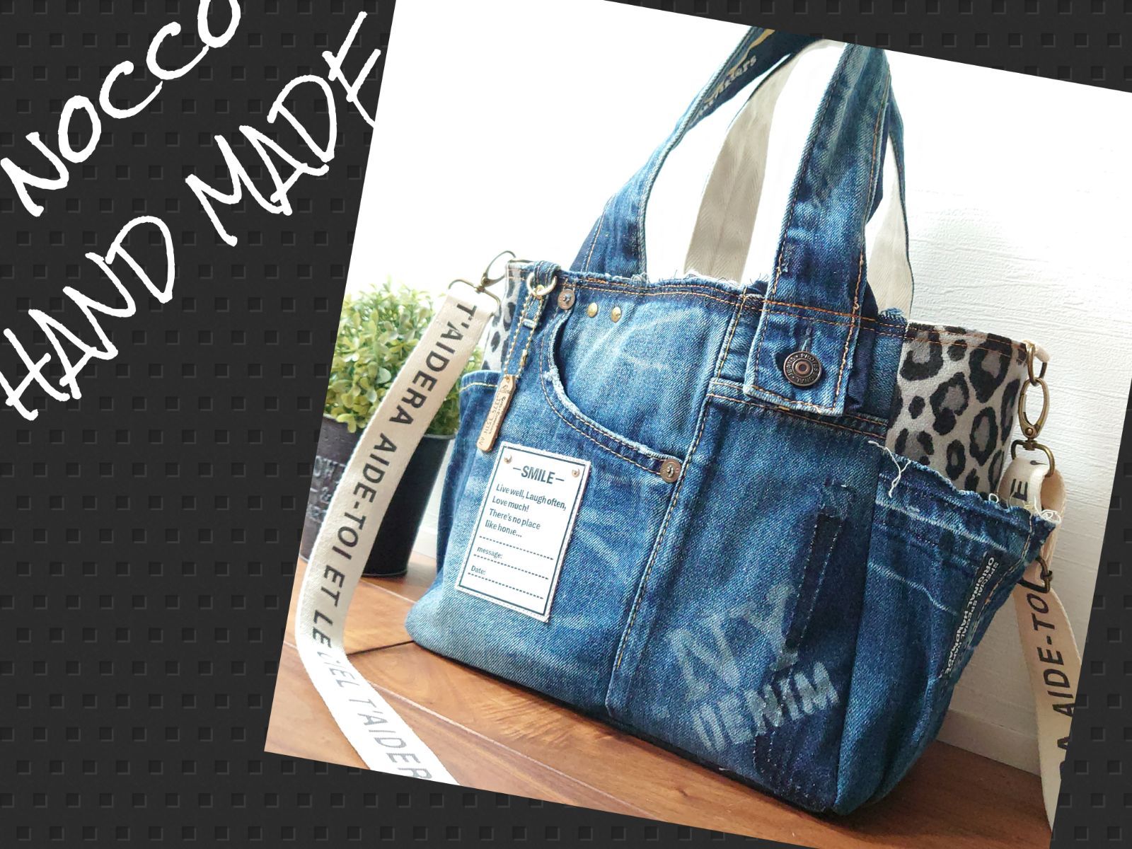 No.336【DENIM✖️leopard✖️ステンシルBAG❤️】ヒョウ柄