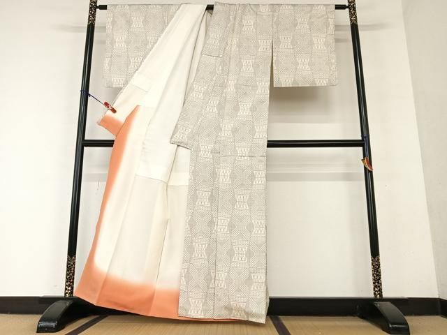 平和屋着物○本場大島紬 白大島 一元絣 幾何学文様 正絹 逸品  