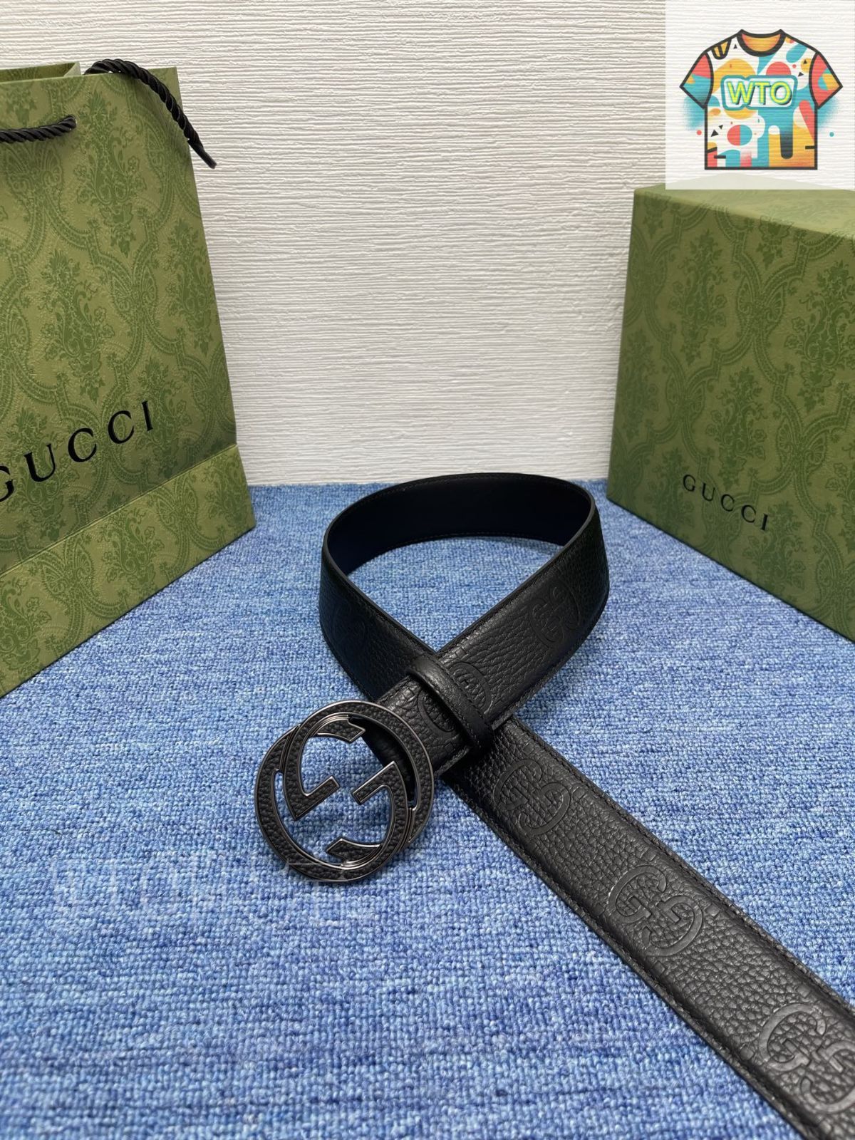 GUCCI ブラックレザーベルト ダブルGバックル GUCCI グッチ 小物 ダブルGバックルベルト ブラック レザー