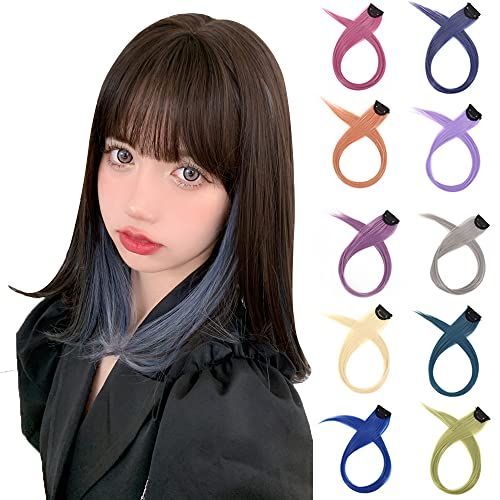 色4：珊瑚色 SUER ヘアエクステ ワンタッチ エクステ イヤリングカラー 60cm ２本セット 全15色 クリップ式 ポイント ウィッグ つけ毛 メッシュ 耐熱 ロング ストレート かつら JF02-S4