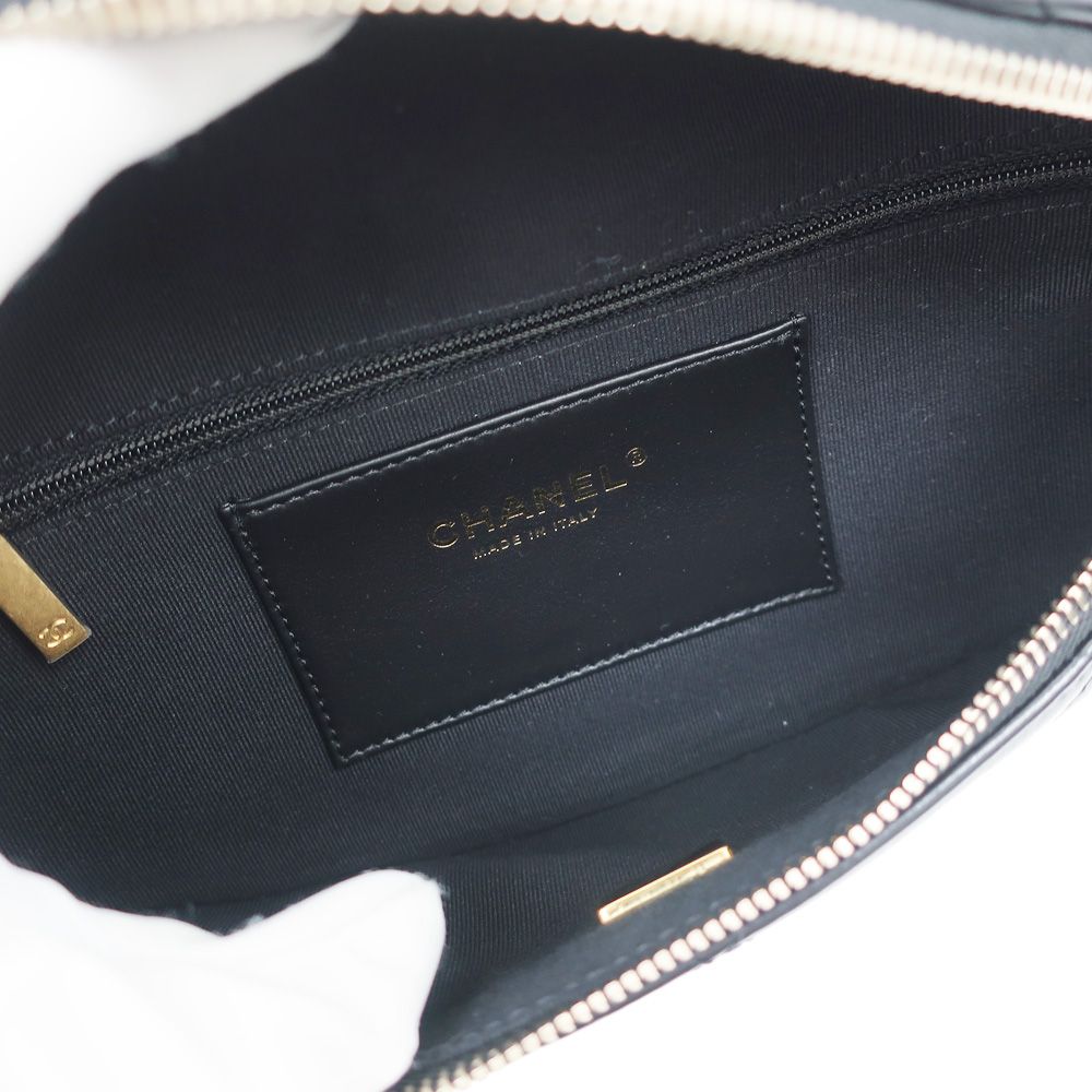 名東】【CHANEL】シャネル ウエストバッグ ラムスキン ブラック