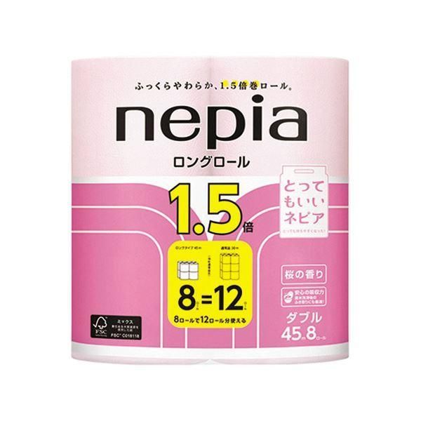 まとめ 王子ネピア ネピア ロングロール ダブル芯あり 45m 桜 1パック 8ロール 〔×10セット〕