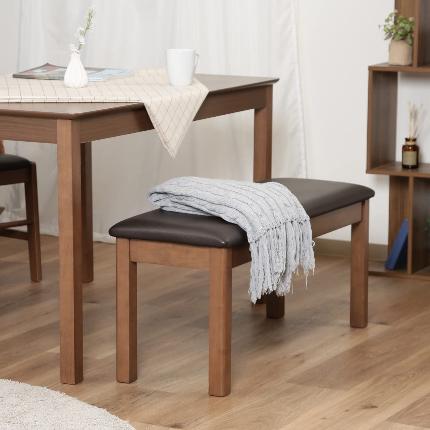 在庫セール 天然木 合皮 ブラウン 床に傷がつきにくい 幅95×奥行35×高さ43cm 組立商品 2人掛け モルト ダイニングベンチ 98819 不二貿易