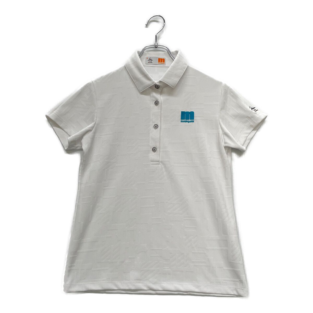 中古 レディース マンシングウェア Munsing wear 半袖ポロシャツ M 白 ホワイト ロゴジャカード 総柄