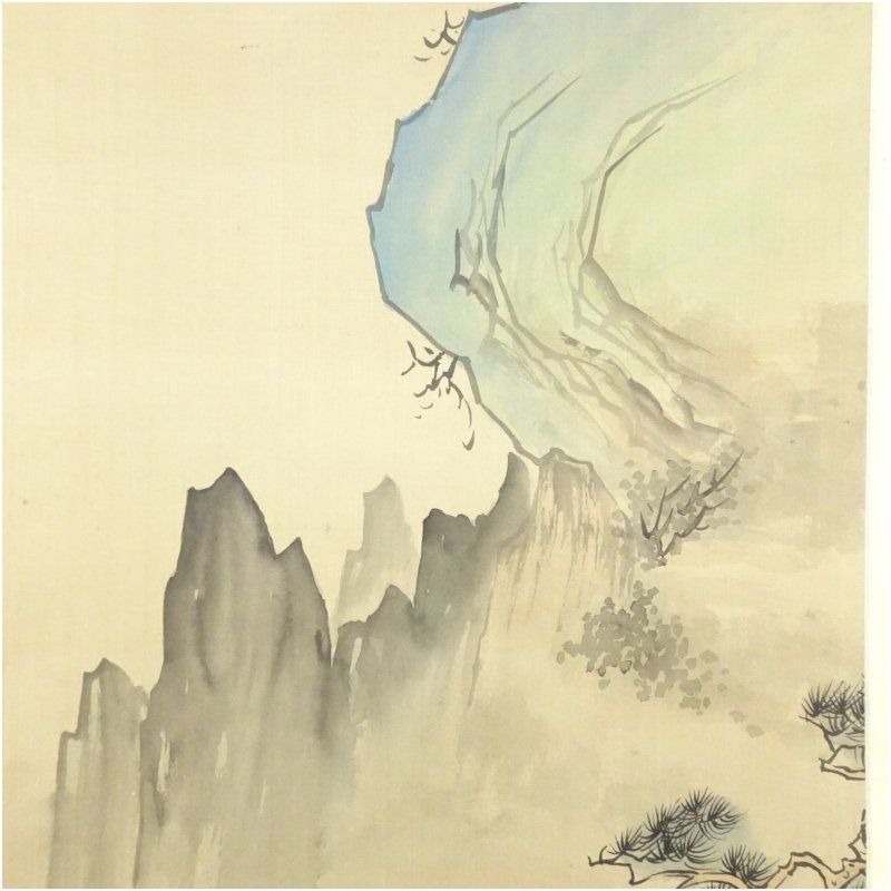 山水画 掛軸 モノクロ 溪山 溪水 山水画 掛軸 モノクロ 溪山 溪水