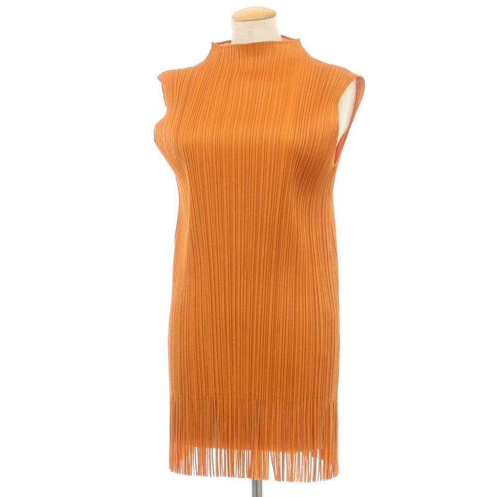 プリーツプリーズ PLEATS PLEASE 秋冬 プリーツ ハイネック ノースリーブ チュニック オレンジ サイズ表記なし L位 レディース