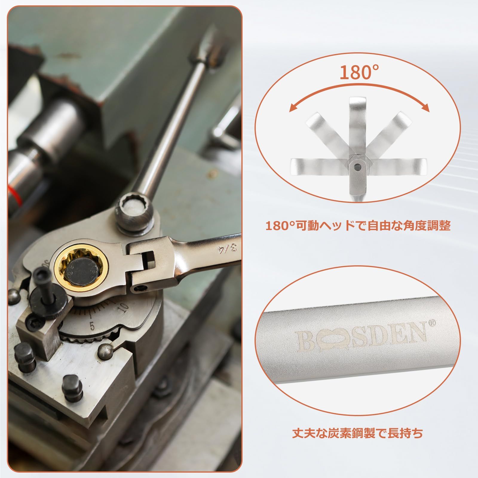 工具セット 0.61.9cm コンビネーションレンチ DIY 首振りラチェット SAE規格 整備用 9本組 セット 収納ケース付き 可動式ラチェットレンチ BOOSDEN HRDEVELOPMENT_JP