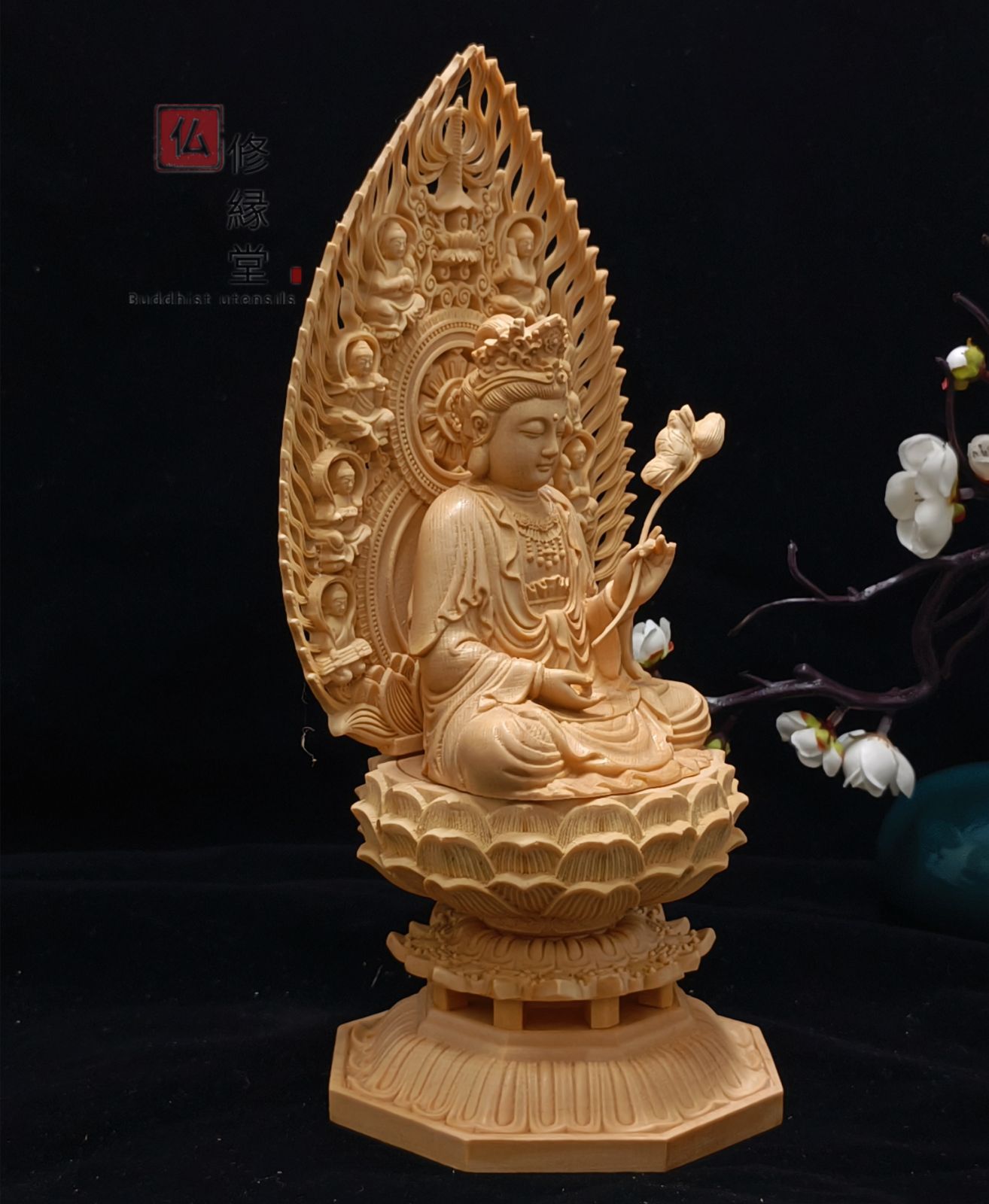 【修縁堂】一刀彫　千手観音仏像 精密彫刻　木彫仏教 彩金 彩繪 修縁堂】一刀彫 千手観音仏像 精密彫刻 木彫仏教 彩金 彩繪 修