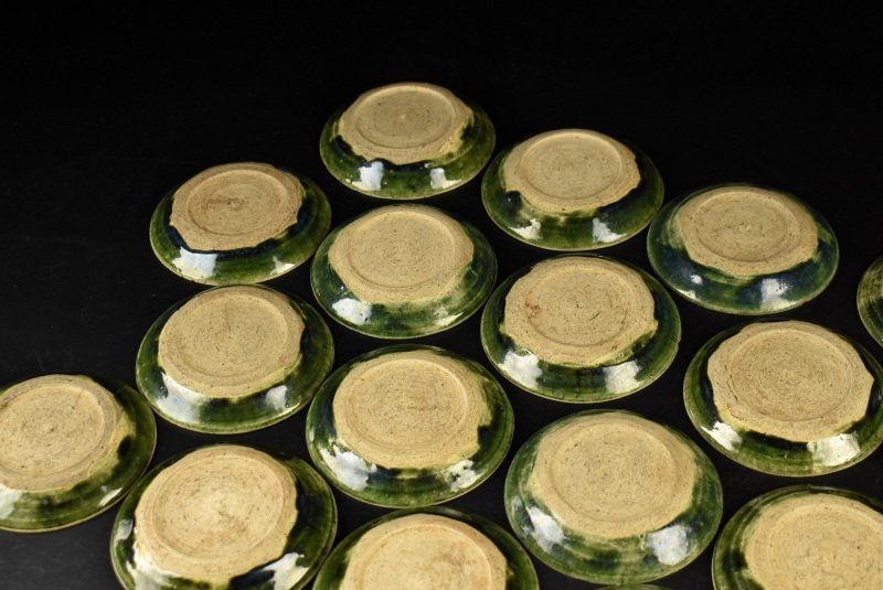 蔵A3060 古織部 菊紋小皿 銘々皿 三寸皿 二十客 幕末