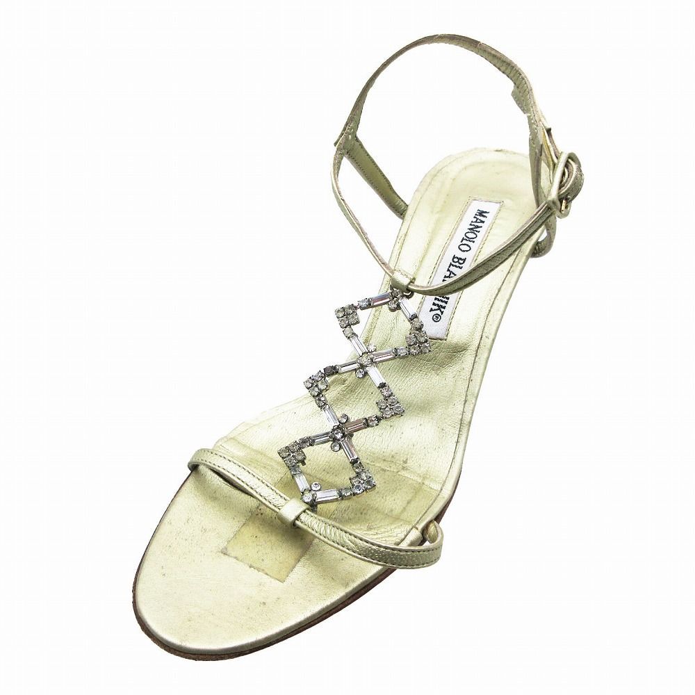 マノロブラニク MANOLO BLAHNIK Tストラップ ビジュー サンダル 