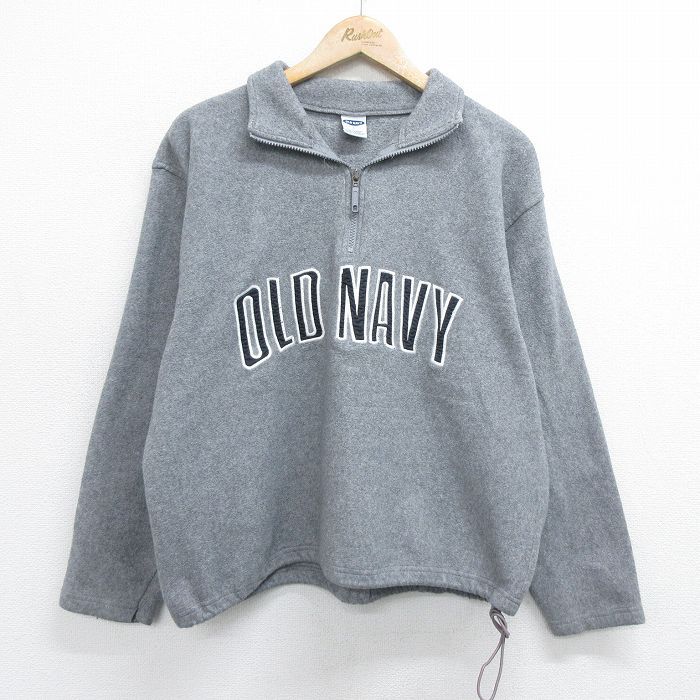 L/古着 オールドネイビー OLD NAVY 長袖 ハーフジップ フリース ジャケット メンズ 00s ビッグロゴ 刺繍 グレー 霜降り 24jan20 中古 アウ
