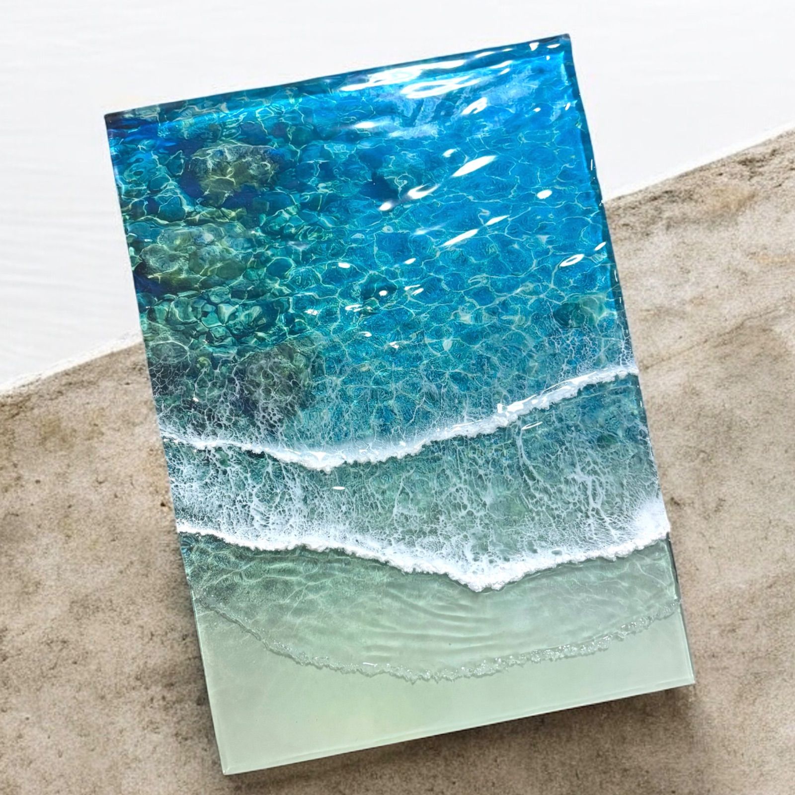 <傾斜厚盛りボード 浅瀬> 超立体 沖縄の海 レジンアートボード 美ら海 オーシャンアート N674