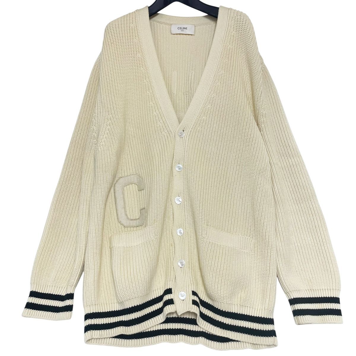 CELINE セリーヌ カレッジロゴ カーディガン 2AD7O192W.60EB Lサイズ アイボリー ニット 24034698DS