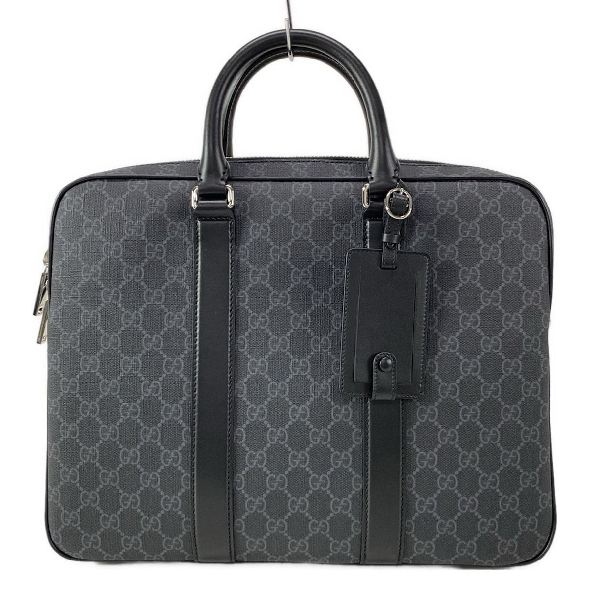 GUCCI グッチ ビジネスバッグ GGブラック ミディアム ブリーフケース 792077 黒×グレー 2WAY|ウェブストライプショルダー レザー