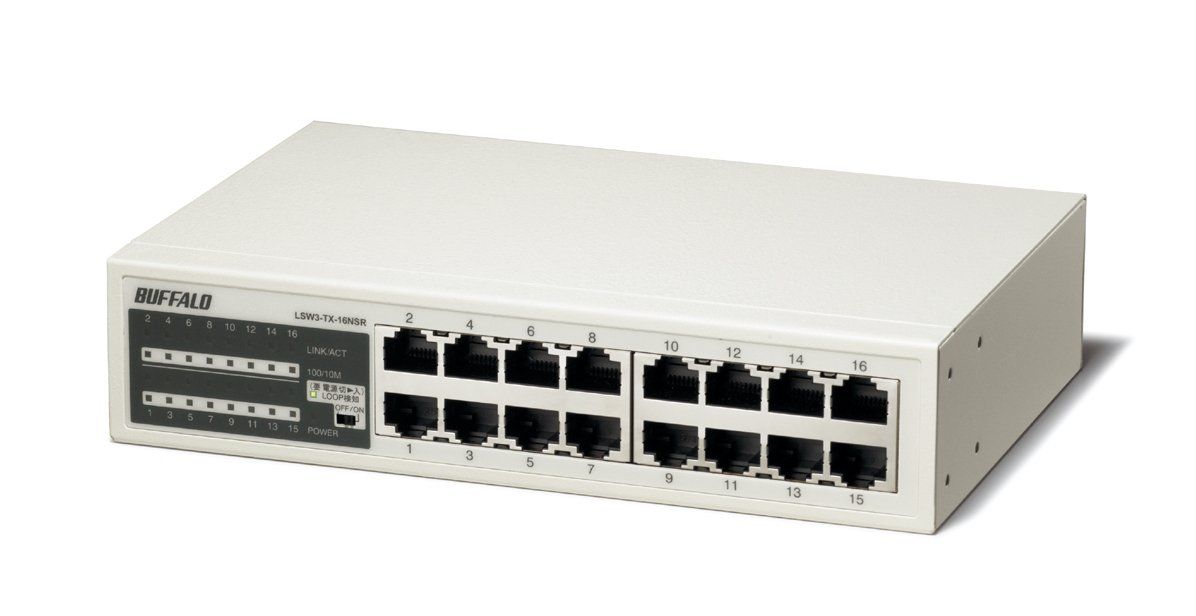 バッファロー BUFFALO 10 100Mbps対応 金属筺体 電源内蔵 16ポート ホワイト スイッチングハブ LSW3-TX-16NSR 単品 金属筺体