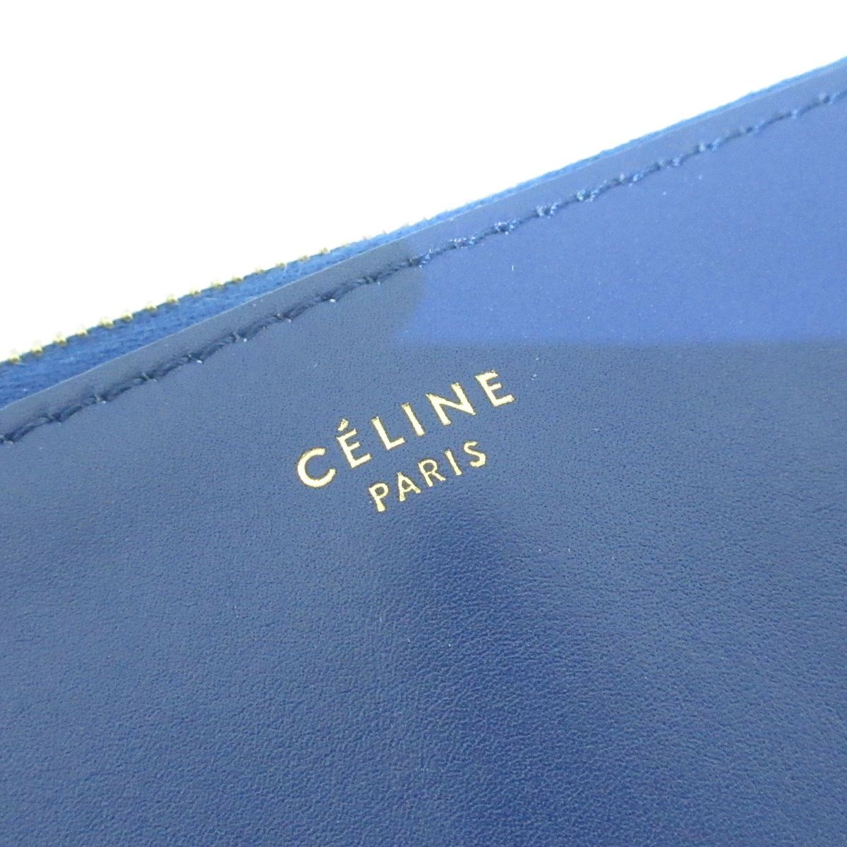 CELINE(セリーヌ) ポーチ - ネイビー×グレーベージュ レザー - メルカリ