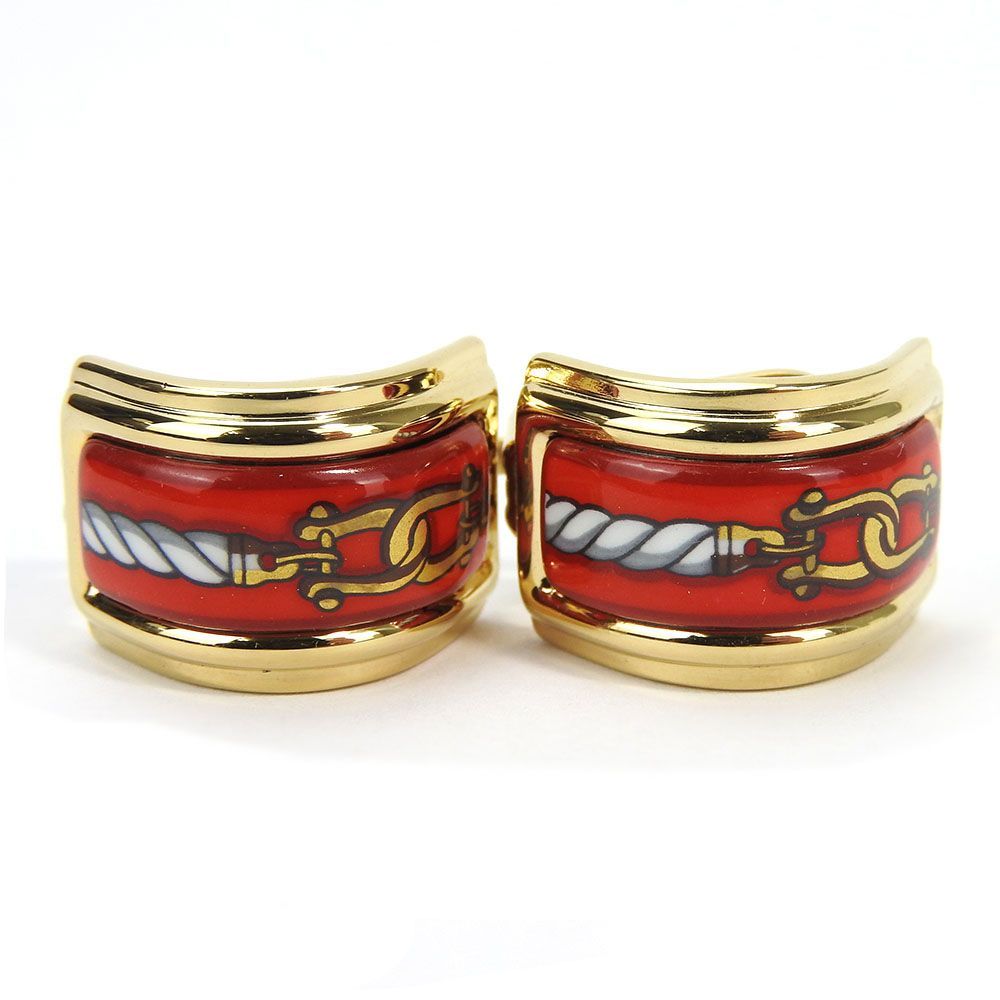 中古】エルメス イヤリング エマイユ 七宝焼き レッド ゴールド GP 