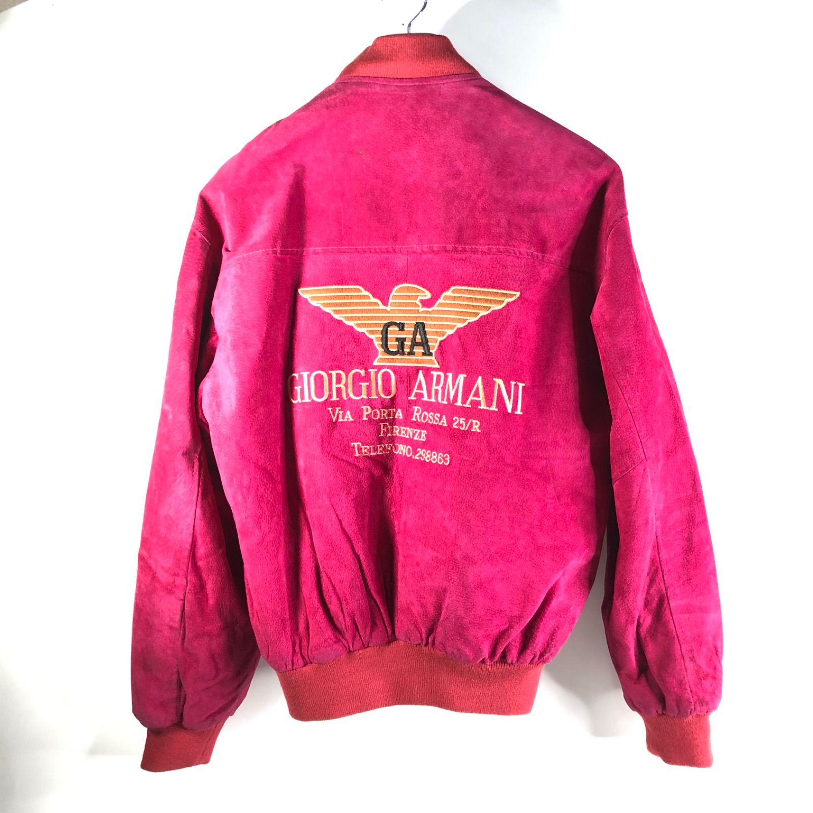 A0413-1-A GIORGIO ARMANI ジョルジオ アルマーニ メンズ 豚革レザージャンパー Lサイズ レッド ライナー ペイズリー ...