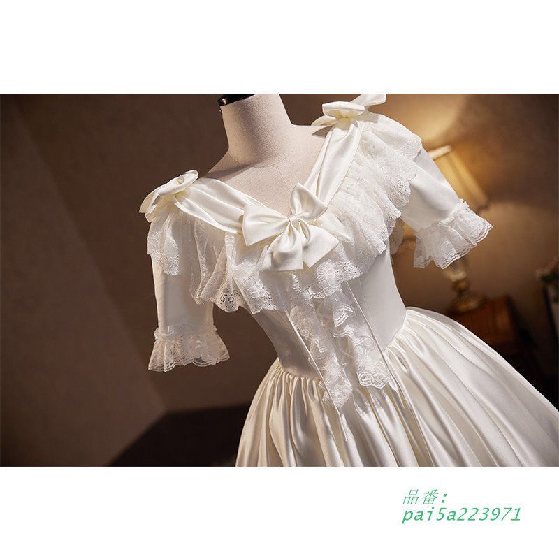 30日間返品交換可能！ ウェディングドレス ロングドレス プリンセスドレス フリル プリンセスドレス Aラインドレス 花嫁 二次会 半袖 結婚式 ウエディングドレス サテン 前撮り pai5a223971 シルエット