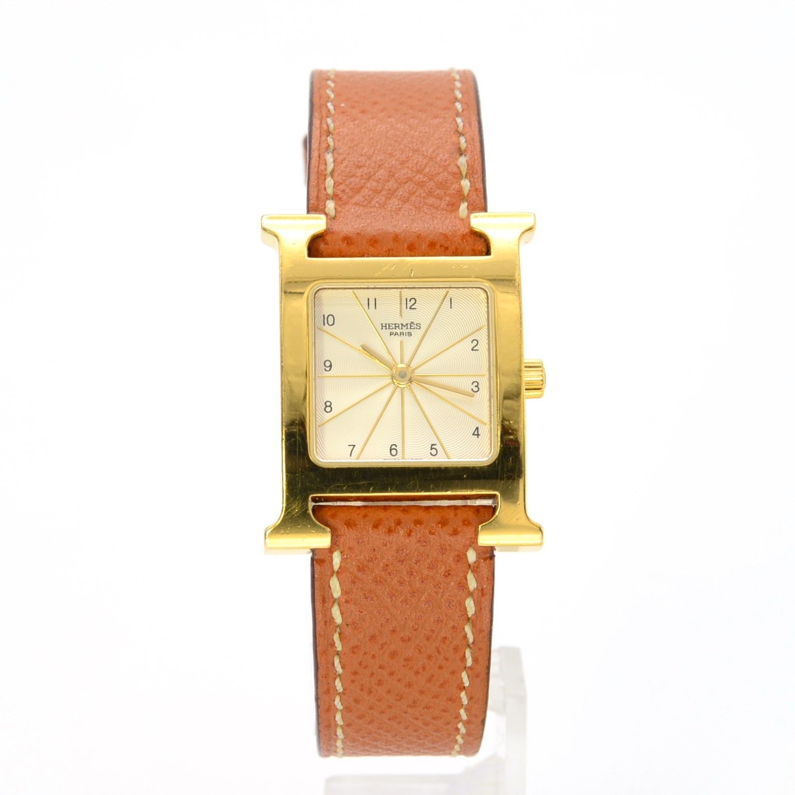 HERMES エルメス Hウォッチ HH1.201 クォーツ QZ GP×革 アイボリー文字 