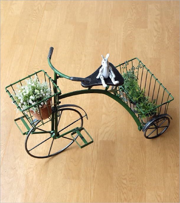 フラワーラック おしゃれ サイクルプランター 三輪車 プランターバスケット 花台 自転車 サイクル 花 鉢 プランターラック ガーデニング レトロなガーデントライシクル