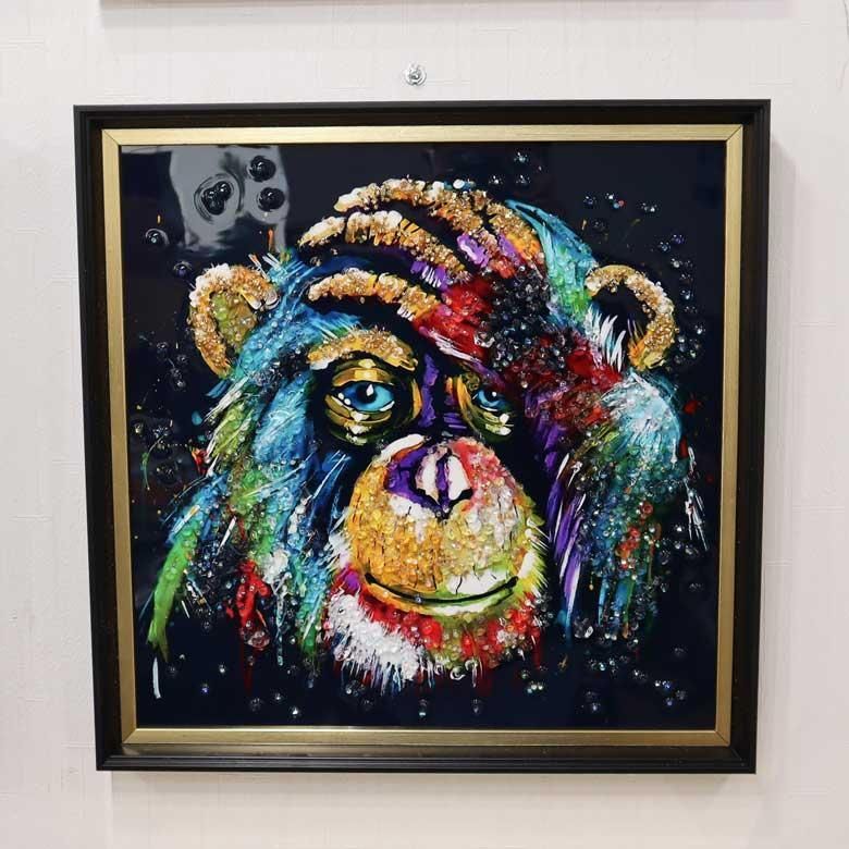 アートフレーム エイプ 猿 チンパンジー 絵画 クリスタルピクチャー-
