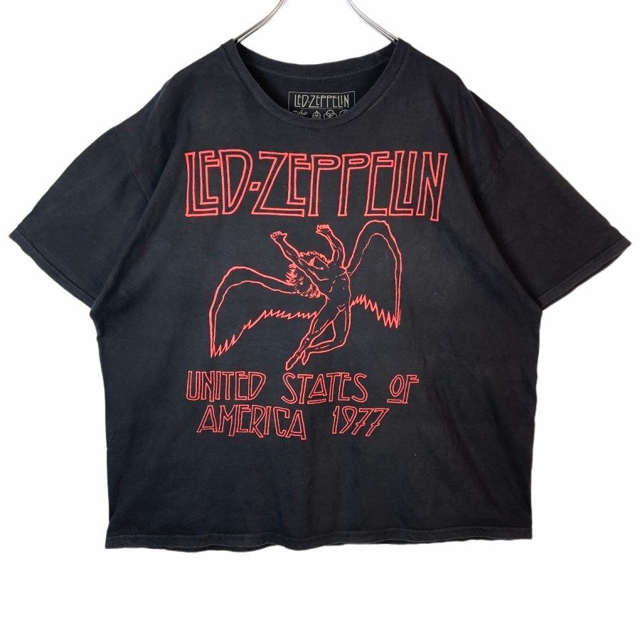 レッド・ツェッペリンLed Zeppelin半袖TシャツロックバンドTシャツバンTアーティストTアメリカツアーUS TOUR黒ブラックフェード赤レッド大判プリントデカプリントvintageヴィンテージ41220