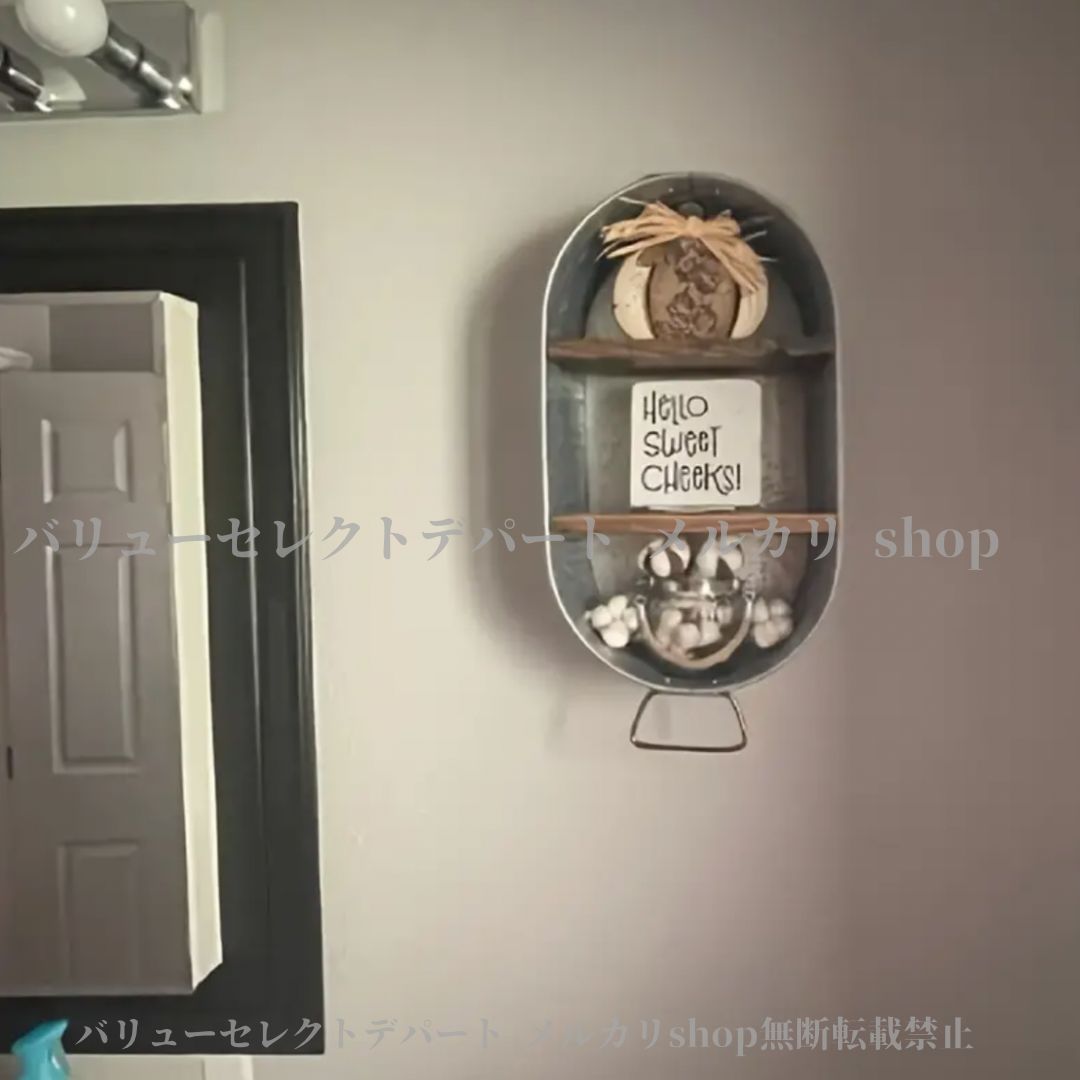 ウォールマウント収納バケツ メタル製ヴィンテージ仕上げ 洗濯バケツ タオル収納フック 省スペースオーガナイザー バスルーム壁掛けシェルフ 塗装仕上げ フローティング収納 タオル棚 雑貨収納ラック ナチュラルスタイル 北欧テイスト 浴室インテリア収納用品 MARWIL-DEMENAGEMENTS_CH