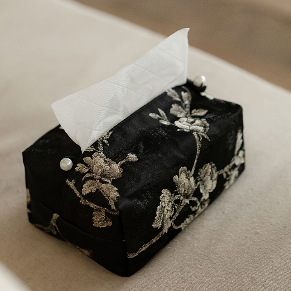 中国風の花柄デザインティッシュボックス、ジャカードティッシュファブリックバッグ、クリエイティブなストレージティッシュカバー、ティールームやティーセレモニーのためのファブリ