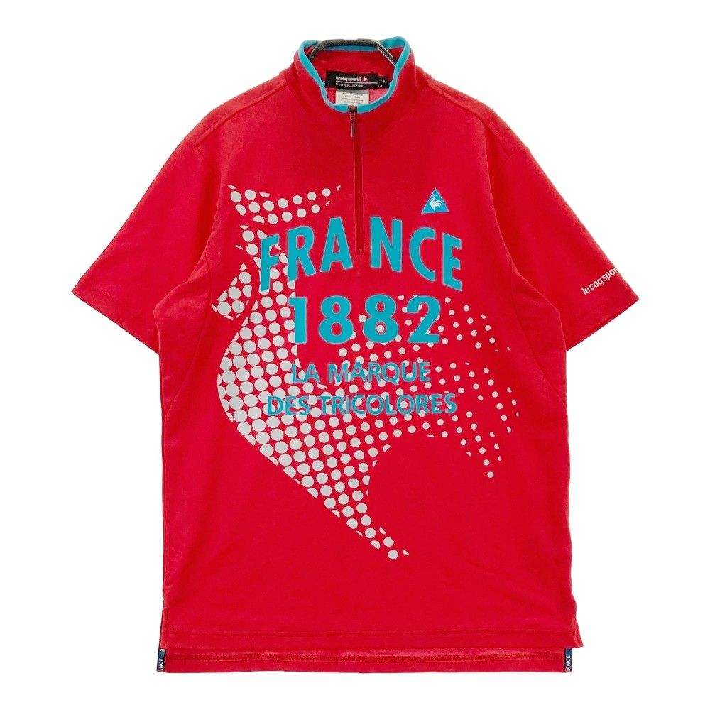 サイズ：L LECOQ GOLF ルコックゴルフ  ハーフジップ 半袖Tシャツ ドット柄 レッド系 [240101290894]# ゴルフウェア メンズ ストスト
