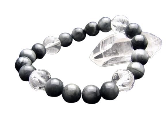 高級四神獣シリーズ 四神獣ブレスレット 水晶彫り 12mm玉 青龍・朱雀