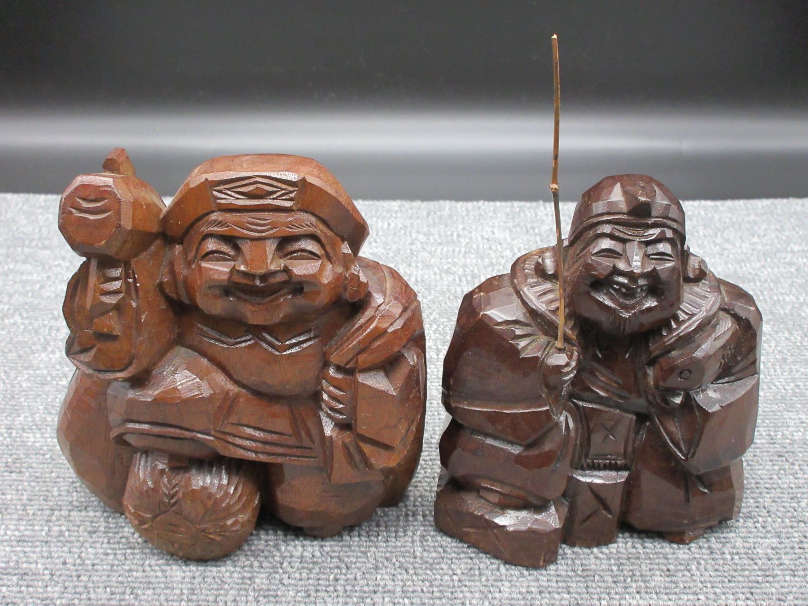 木彫り 彫刻 七福神 大黒天 恵比寿 セット 縁起物 置物 アンティーク