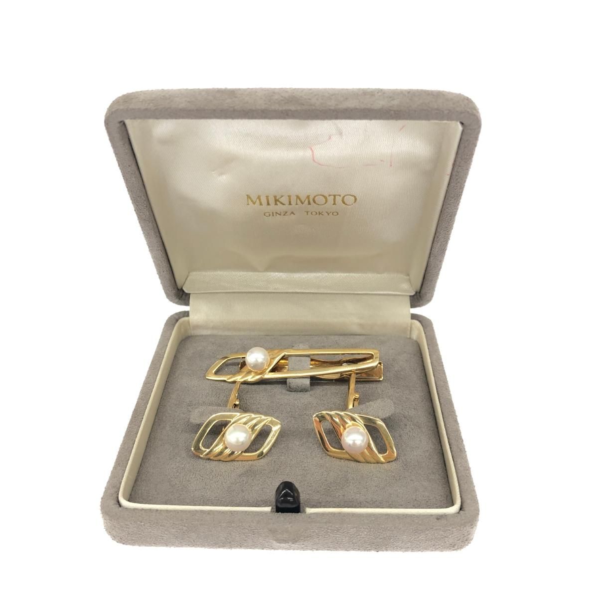 ミキモト　タイピンカフス（個別も☆）皇室御用達ブランド MIKIMOTO ミキモト タイピン&カフスセット ゴールドカラー