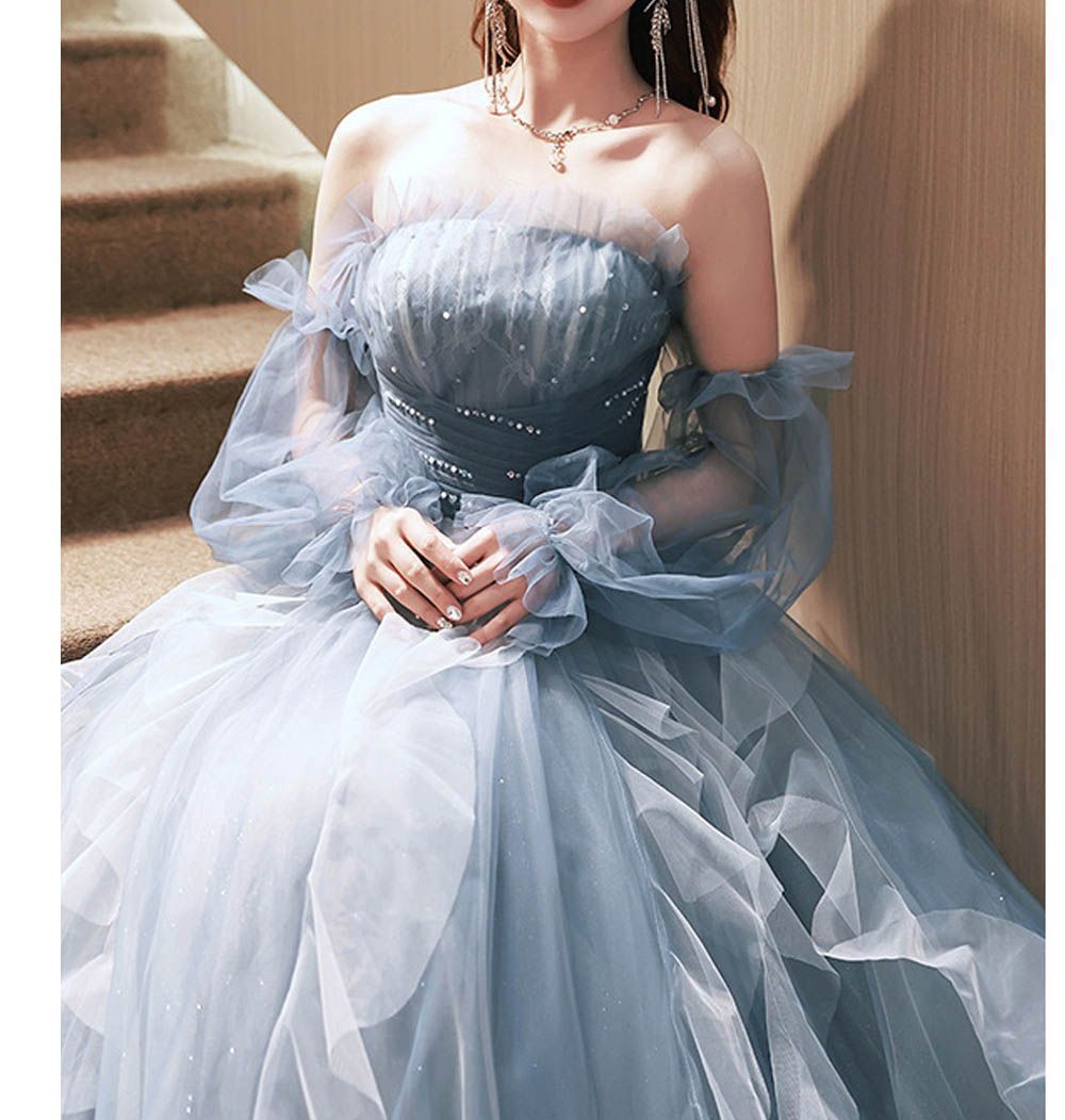 カラードレス ロングドレス プリンセスドレス グレー フリル 結婚式